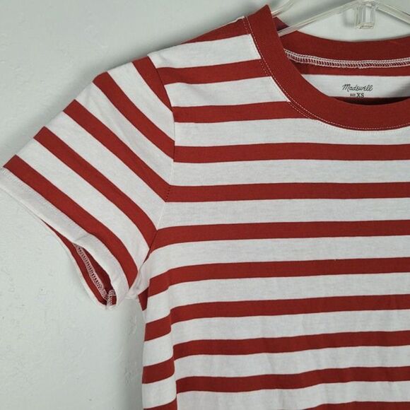 Madewell Size XS NEW Northside Vintage Tee in Sid Stripe Short Sleeve Red White - Picture 6 of 12